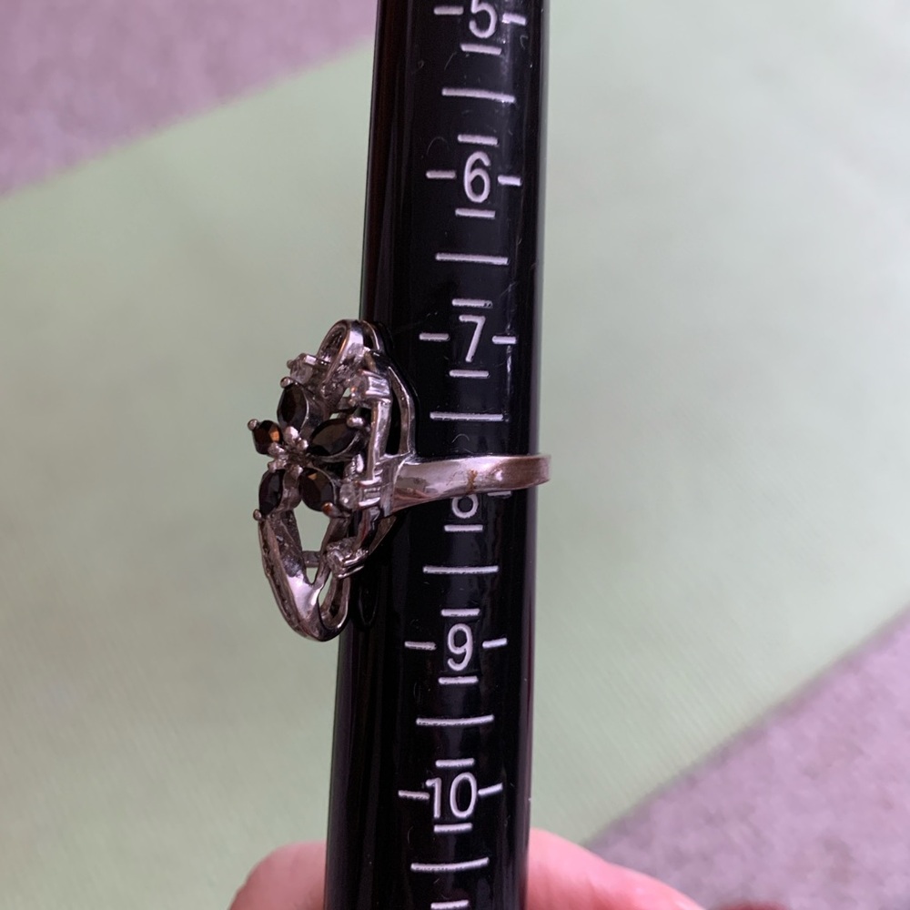 Unique Vintage Silver Plated Tourmaline & Quartz Flower Ring - Picture 4 of 4
